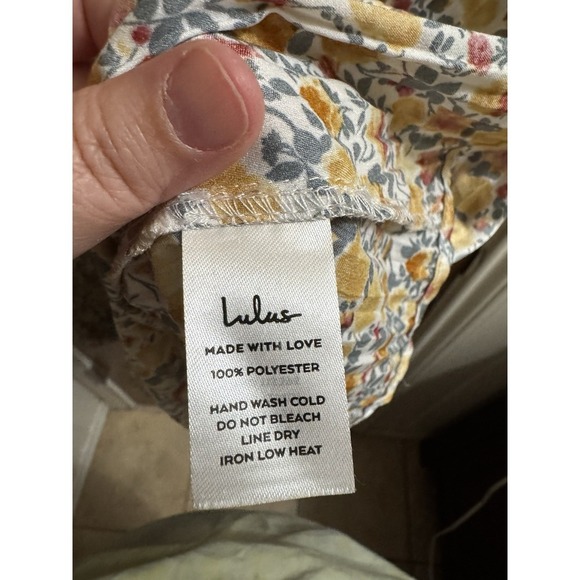 Lulus Express Yourself Yellow Floral Print Satin Babydoll Dress XL V-Neck/Back - Picture 14 of 15